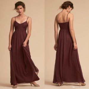 BHLDN Brigitte Burgundy Crinkled Chiffon D…